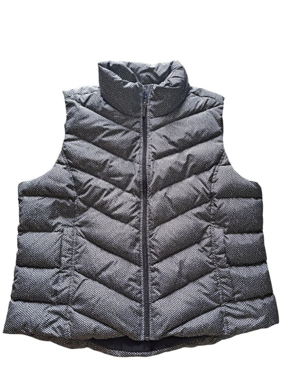 Lands End Down Fill Womens XL P Herringbone Puffer Vest Black & White Feather